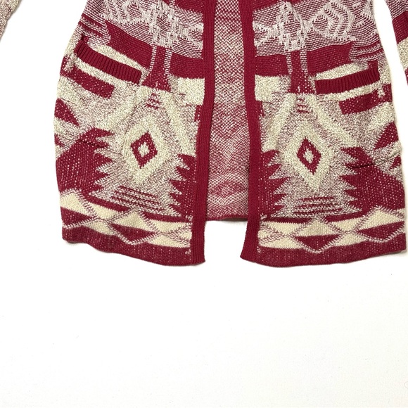 Lucky Brand Red and Cream Patterned Cardigan Size XS - Picture 3 of 9